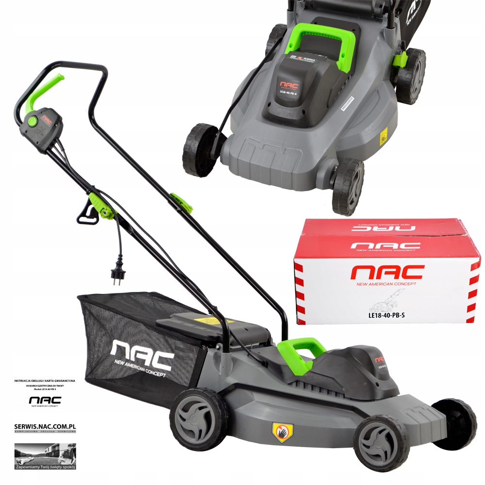 ELEKTRICKÁ KOSAČKA NA TRÁVU NAC 1800 W ŠÍRKA KOSENIA 40 CM 5 KROKOV KOSENIA